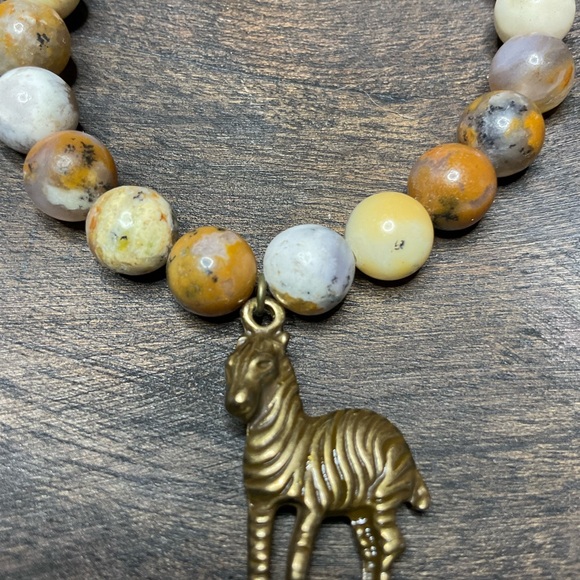 Dendritic Sage Chalcedony (8mm) with Antique Bronze Accent and Zebra Cha… - Picture 2 of 7